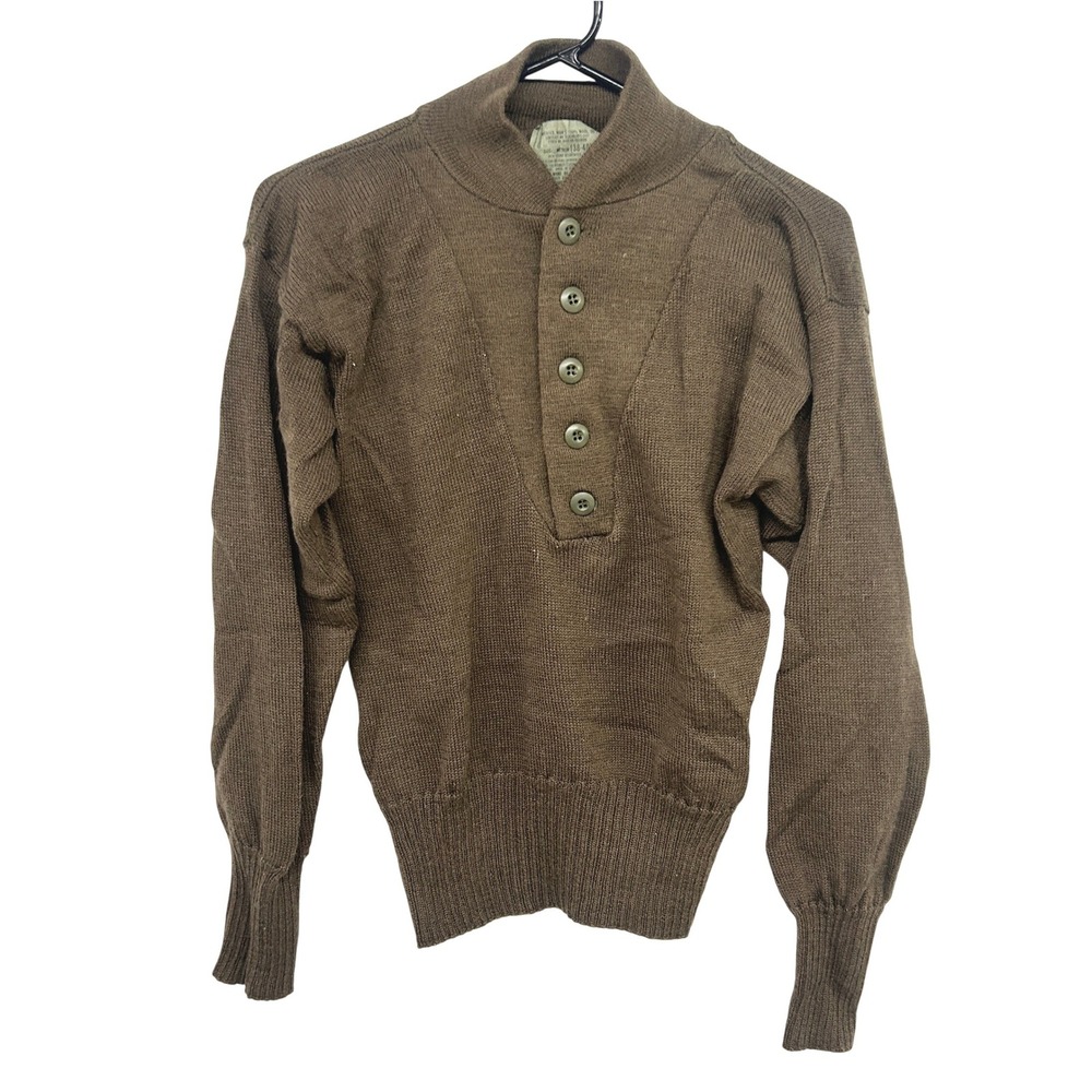 Vintage Military Wool Henley Sweater M Brown Heritage Workwear Grandpa Academia